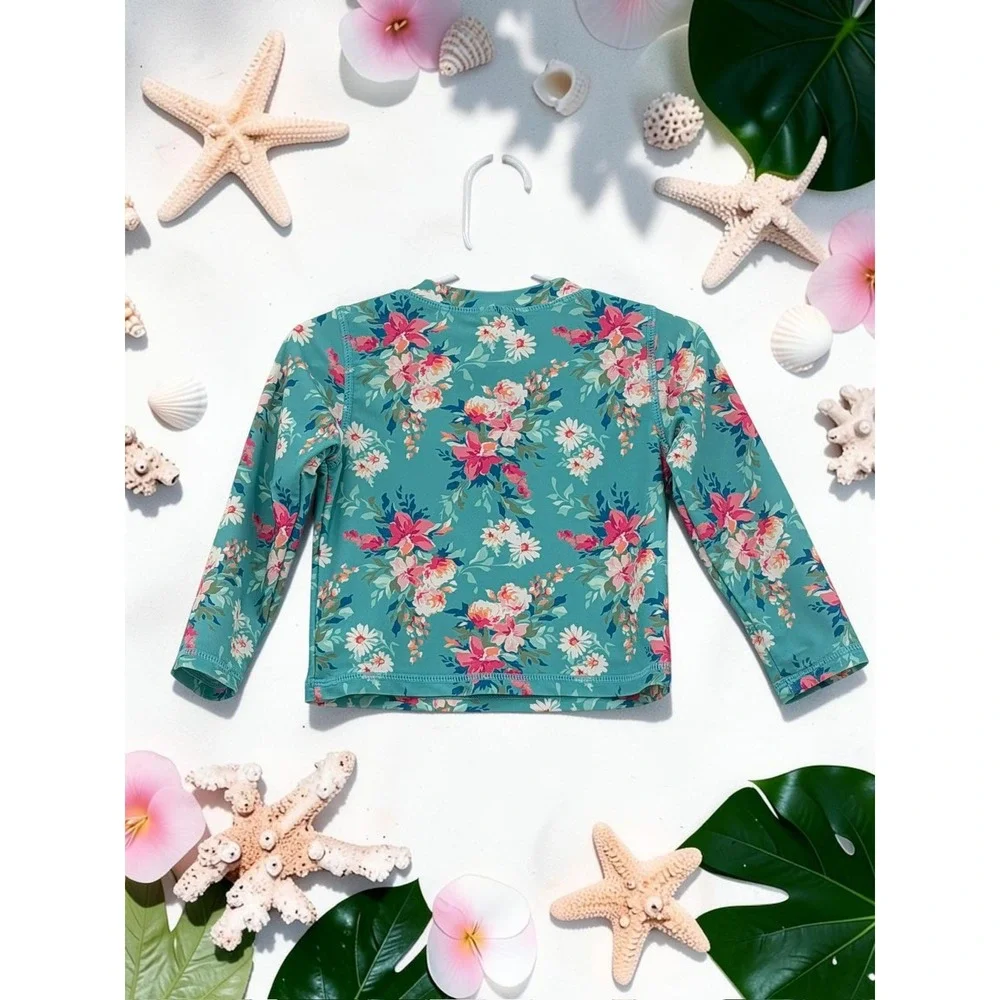 RuffleButts Floral Rash Guard Seersucker Ruffle Swimwear Set 2T